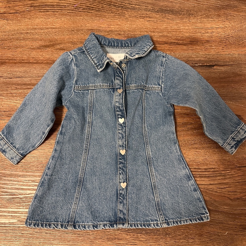 Zara Blue Denim Kids Jacket with Heart Buttons